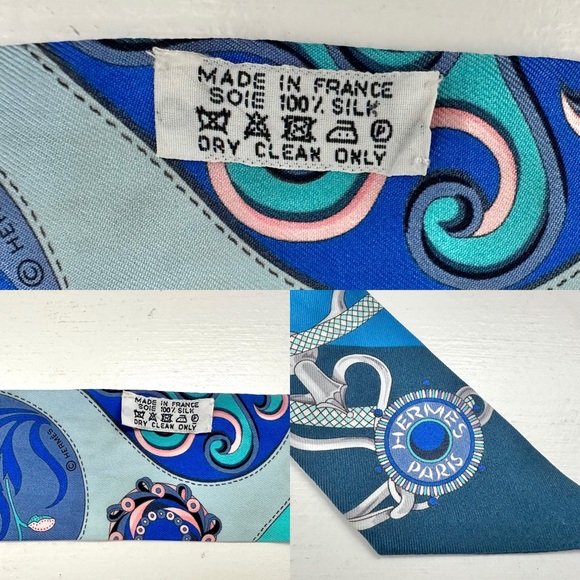 ❤️SOLD❤️ Auth HERMES Blue Abstract Twilly Silk Ribbon 34” x 2” - Picture 4 of 16